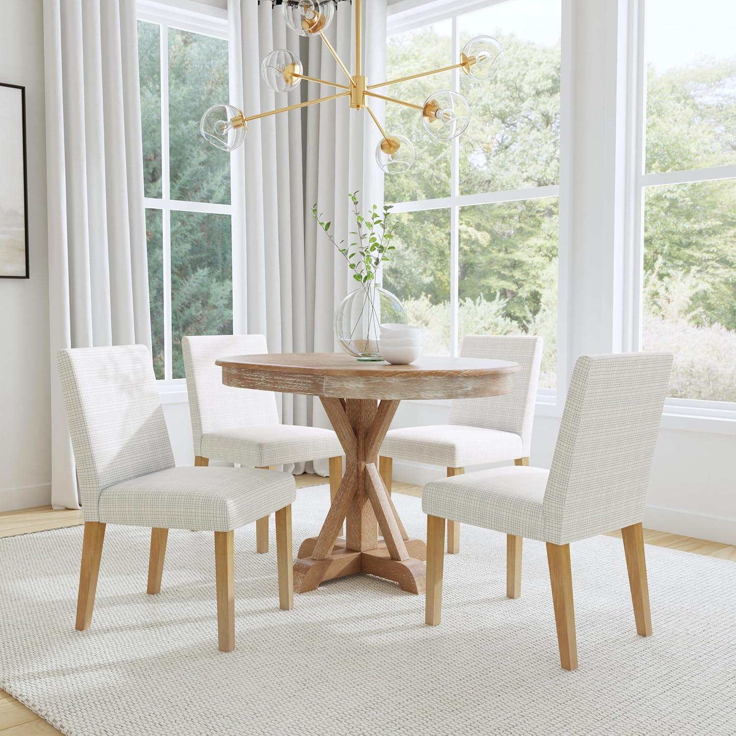 imageHomePop Channeled Metal Dining Chair HomePop Home Dcor Single Pack Brown Faux LeatherCream Mini Grid Pattern