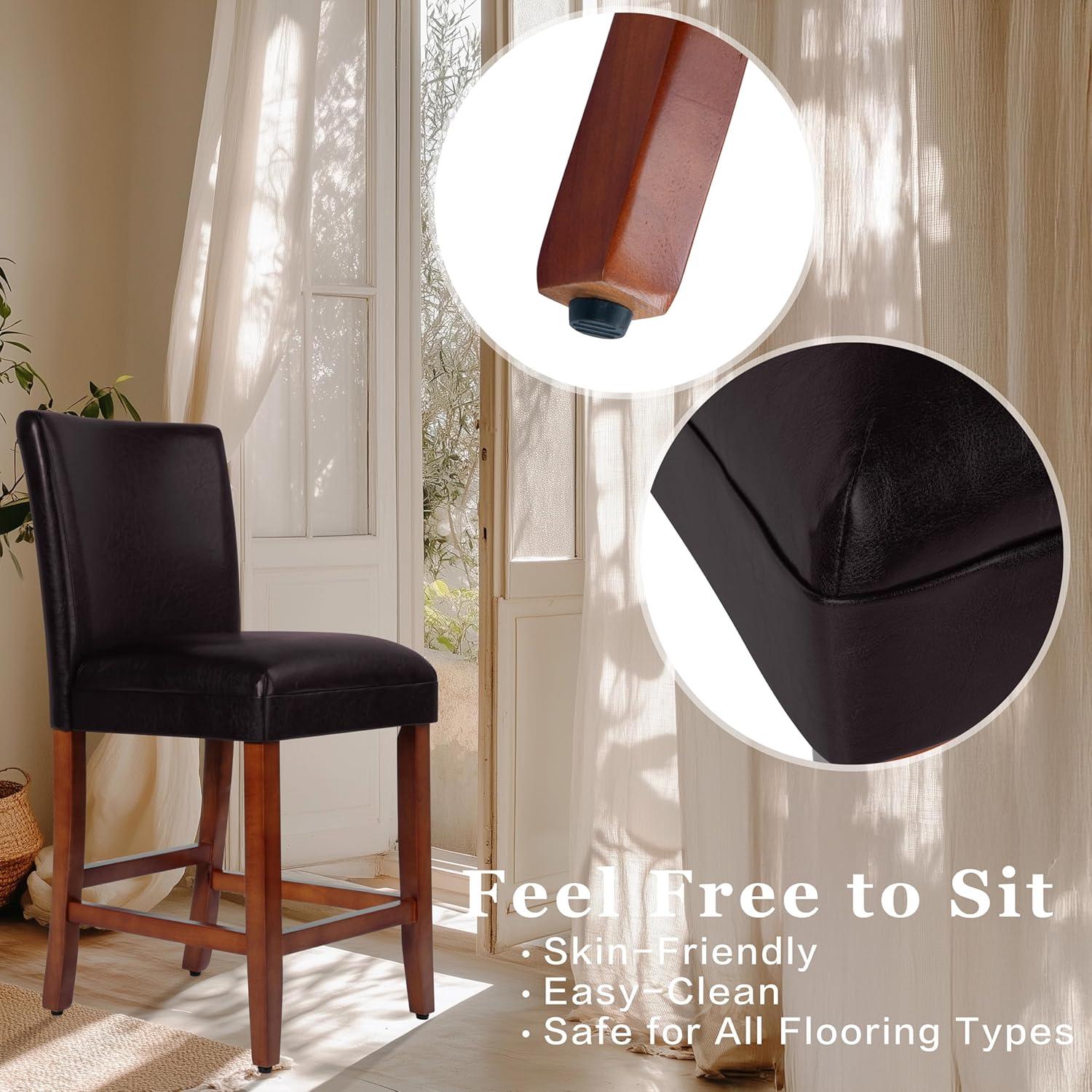 imageHomePop Home Decor Classic Counter Height Bar Stool Set of 1 Faux Leather Upholstered 24 Inch Decorative Home Furniture Brown Faux Leather