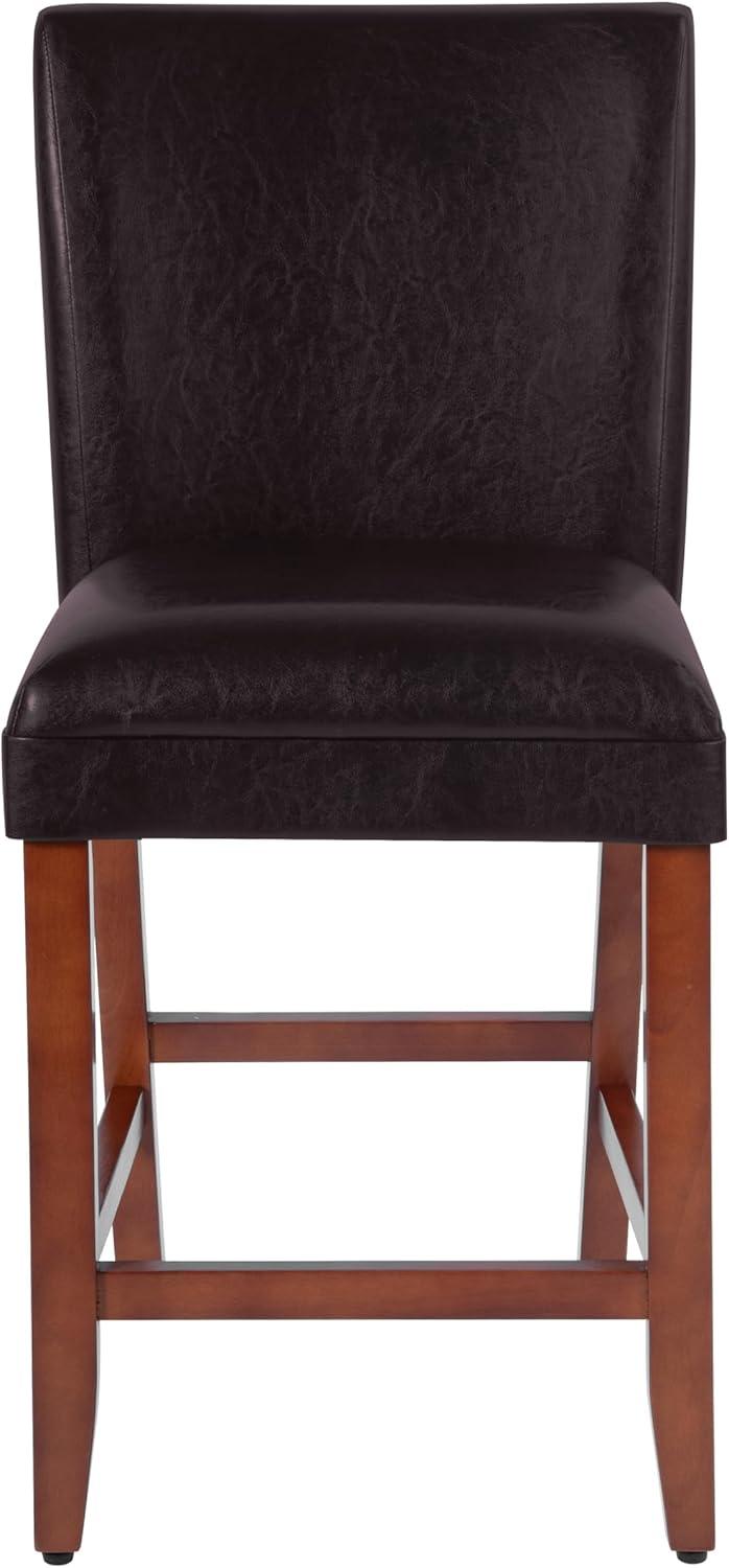 imageHomePop Home Decor Classic Counter Height Bar Stool Set of 1 Faux Leather Upholstered 24 Inch Decorative Home Furniture Brown Faux Leather