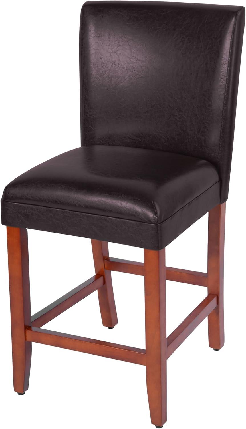 imageHomePop Home Decor Classic Counter Height Bar Stool Set of 1 Faux Leather Upholstered 24 Inch Decorative Home Furniture Brown Faux Leather