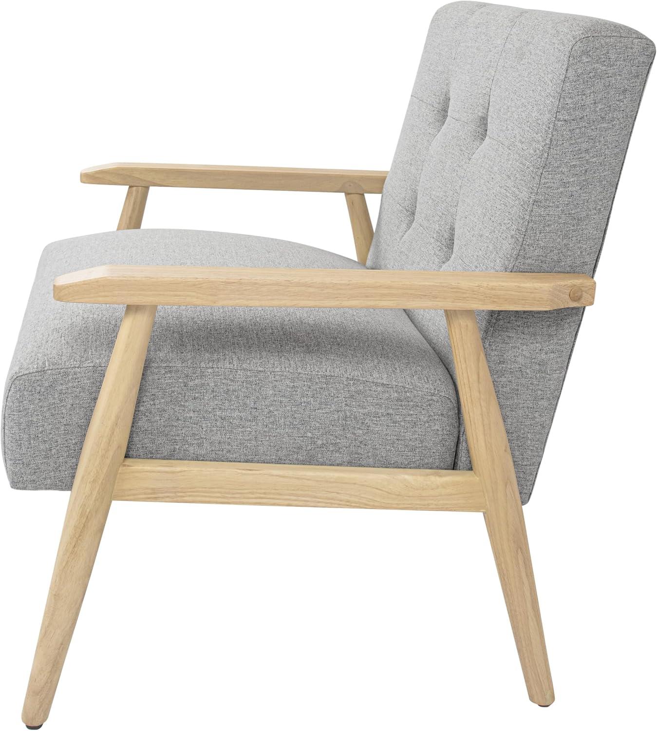 imageHomePop MidCentury Accent ChairUpholstered Armchair with Wood Armrest and Wood LegsAccent Chairs for Living Room amp Bedroom Decorative Home Furniture Beige StripeLight Gray Solid Woven