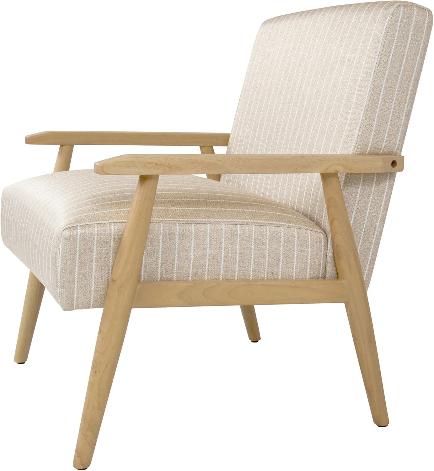 imageHomePop MidCentury Accent ChairUpholstered Armchair with Wood Armrest and Wood LegsAccent Chairs for Living Room amp Bedroom Decorative Home Furniture Beige StripeBeige Stripe
