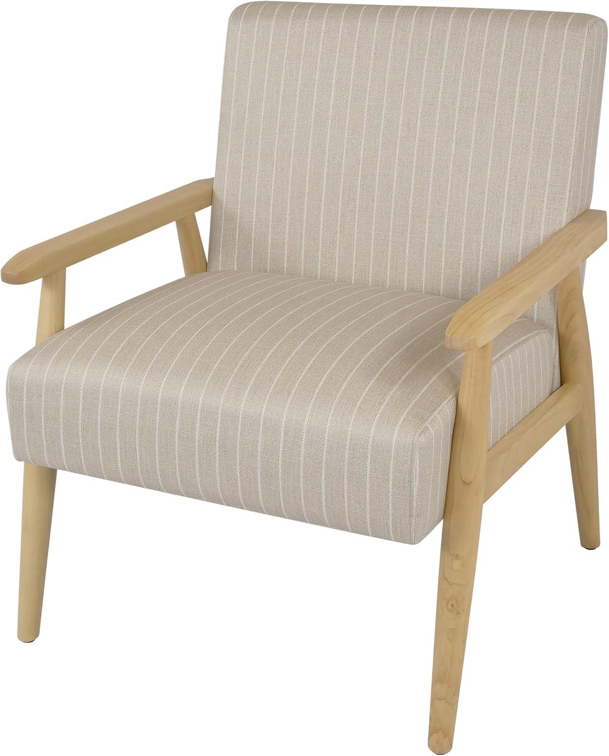 imageHomePop MidCentury Accent ChairUpholstered Armchair with Wood Armrest and Wood LegsAccent Chairs for Living Room amp Bedroom Decorative Home Furniture Beige StripeBeige Stripe