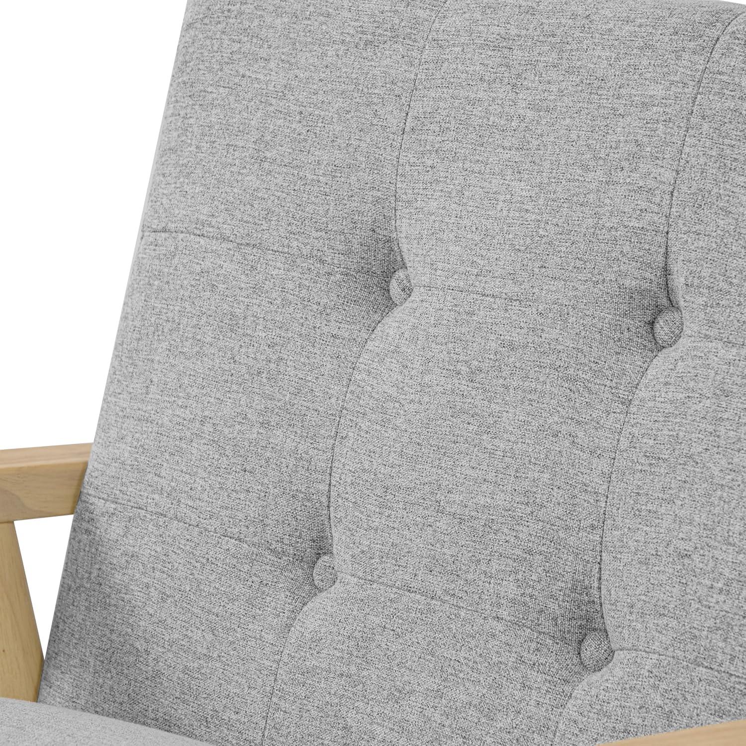 imageHomePop MidCentury Accent ChairUpholstered Armchair with Wood Armrest and Wood LegsAccent Chairs for Living Room amp Bedroom Decorative Home Furniture Beige StripeLight Gray Solid Woven