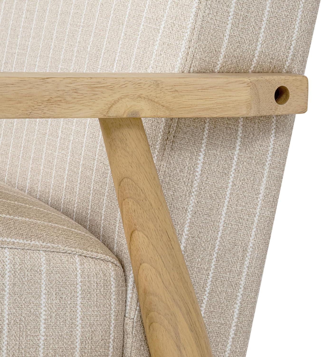 imageHomePop MidCentury Accent ChairUpholstered Armchair with Wood Armrest and Wood LegsAccent Chairs for Living Room amp Bedroom Decorative Home Furniture Beige StripeBeige Stripe