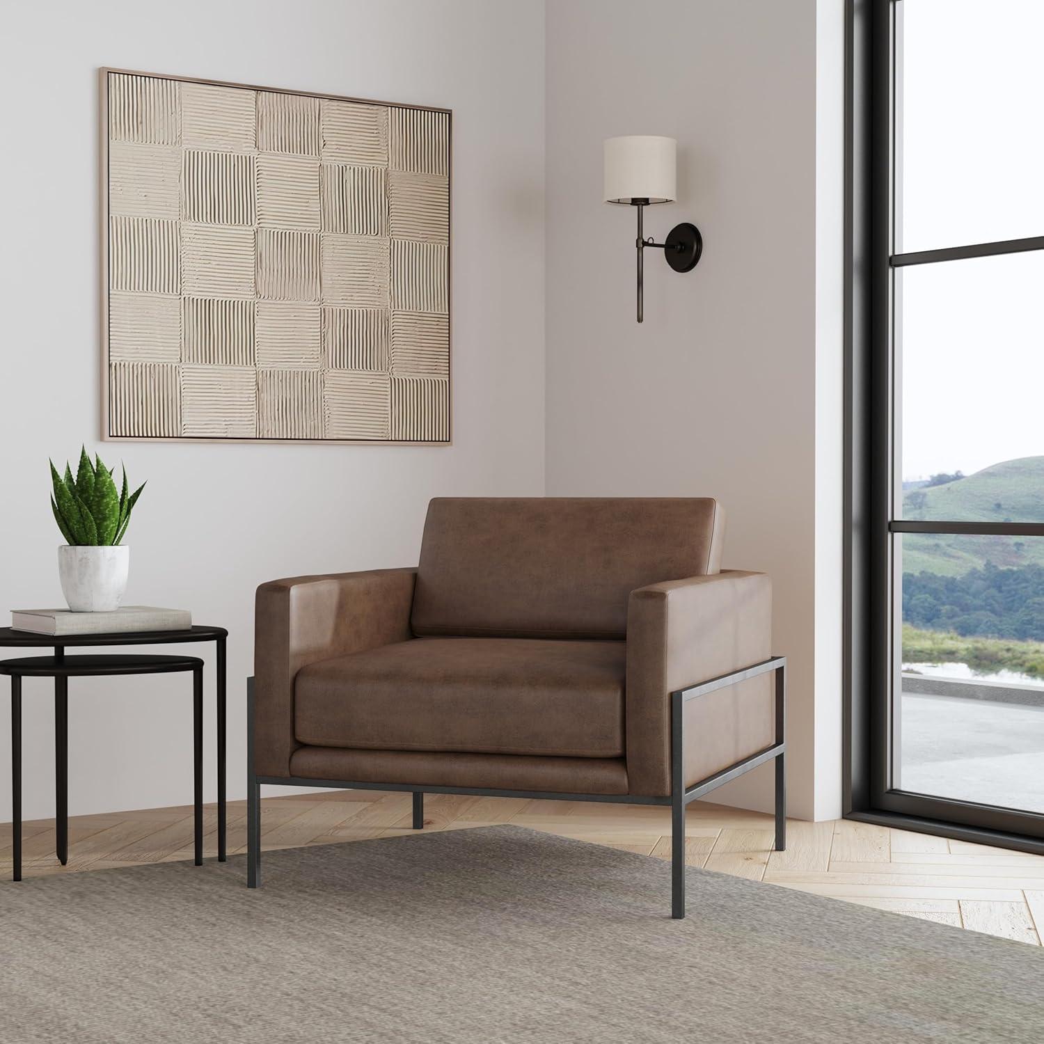 imageHomePop Modern Metal Frame Accent ChairHomepop Home DcorAccent Chairs for Living Room amp Bedroom Carmel Faux LeatherBrown Faux Leather