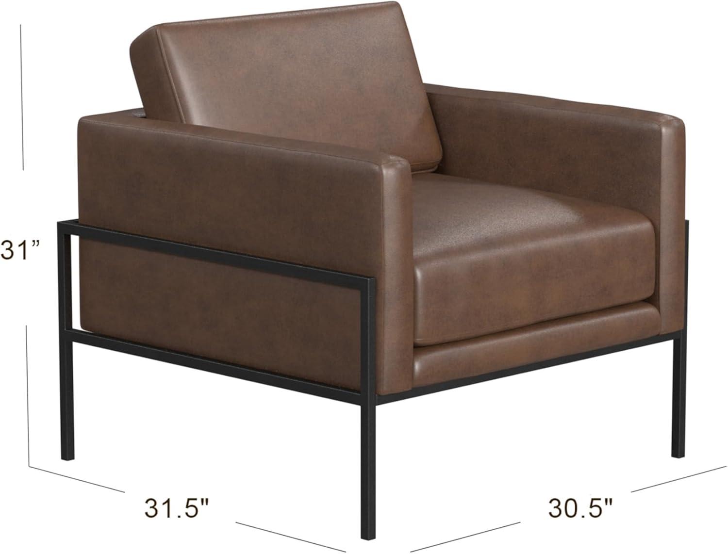 imageHomePop Modern Metal Frame Accent ChairHomepop Home DcorAccent Chairs for Living Room amp Bedroom Carmel Faux LeatherBrown Faux Leather