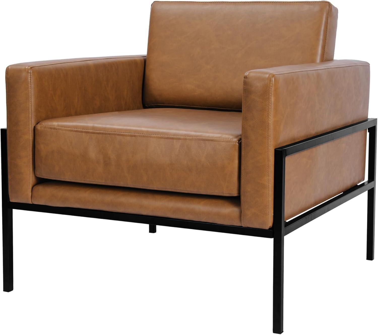 imageHomePop Modern Metal Frame Accent ChairHomepop Home DcorAccent Chairs for Living Room amp Bedroom Carmel Faux LeatherCarmel Faux Leather