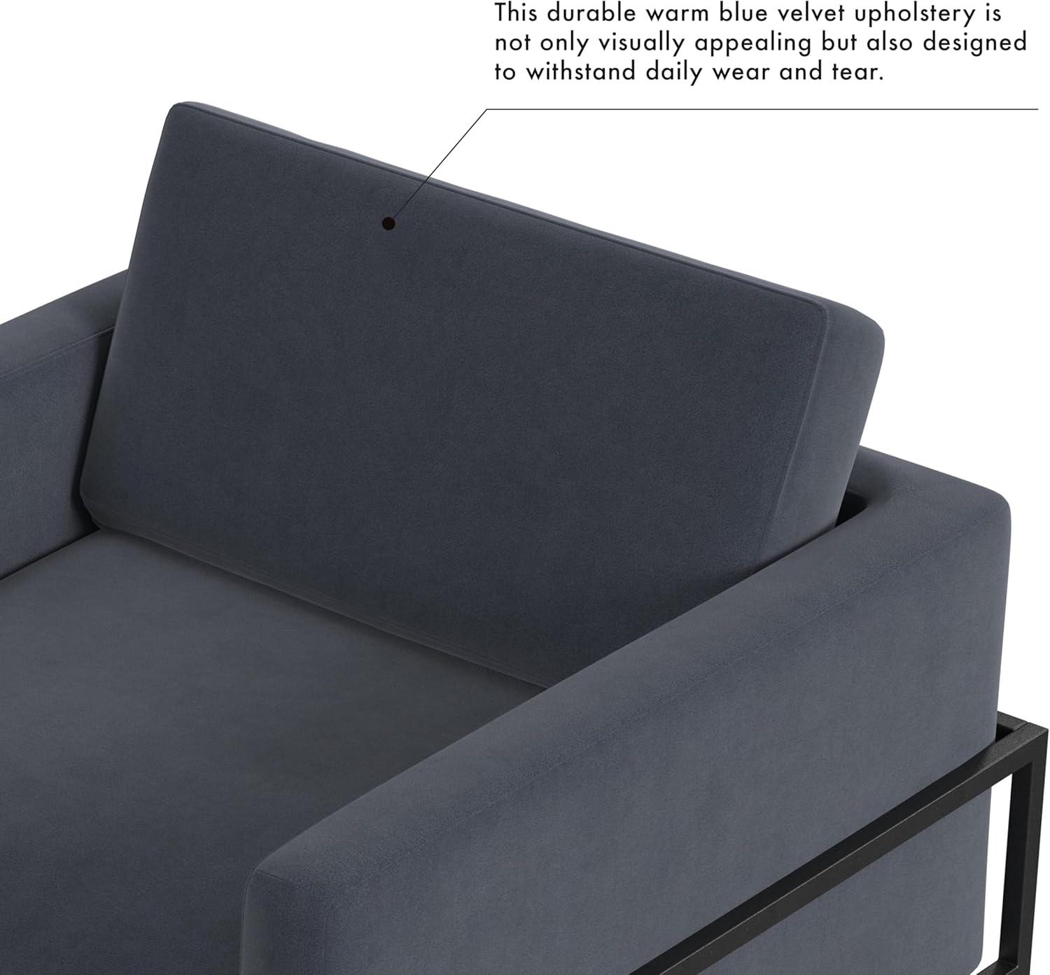 imageHomePop Modern Metal Frame Accent ChairHomepop Home DcorAccent Chairs for Living Room amp Bedroom Carmel Faux LeatherSteel Blue Velvet