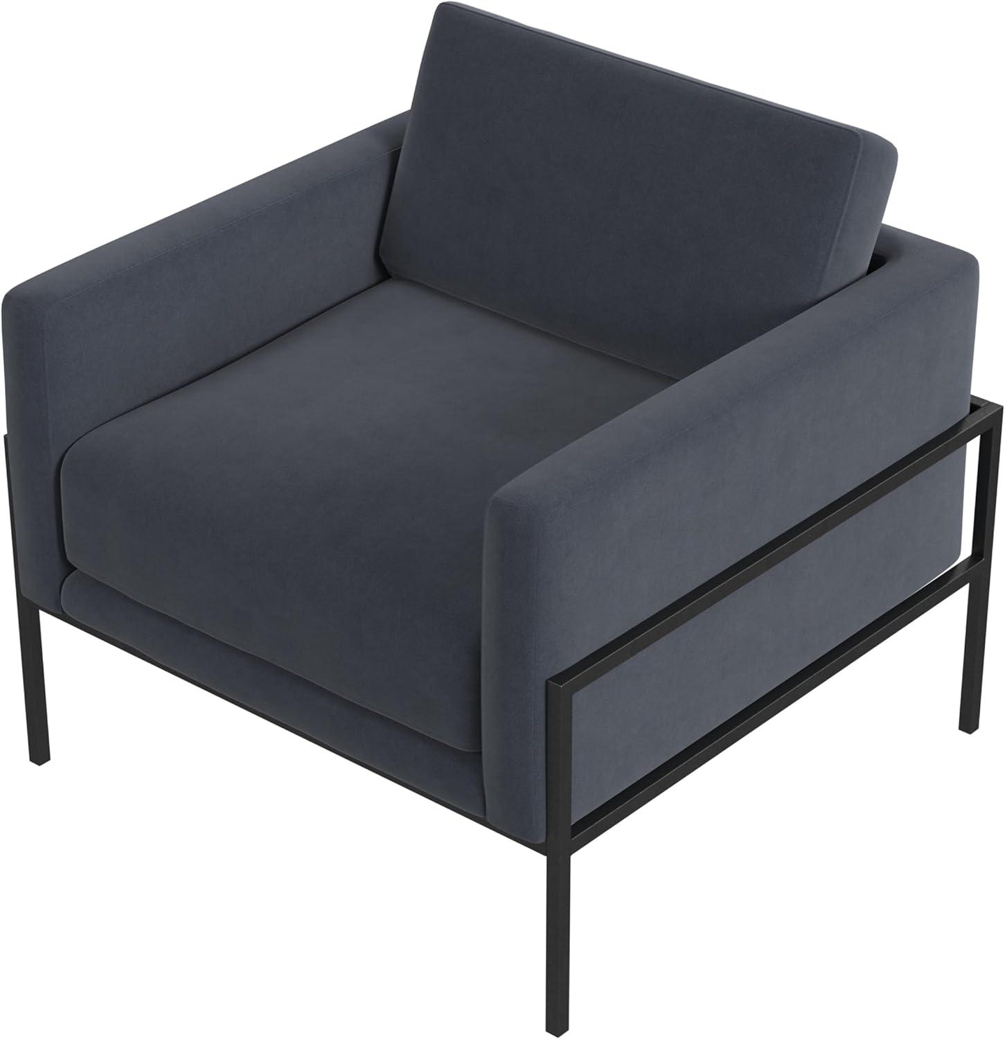 imageHomePop Modern Metal Frame Accent ChairHomepop Home DcorAccent Chairs for Living Room amp Bedroom Carmel Faux LeatherSteel Blue Velvet