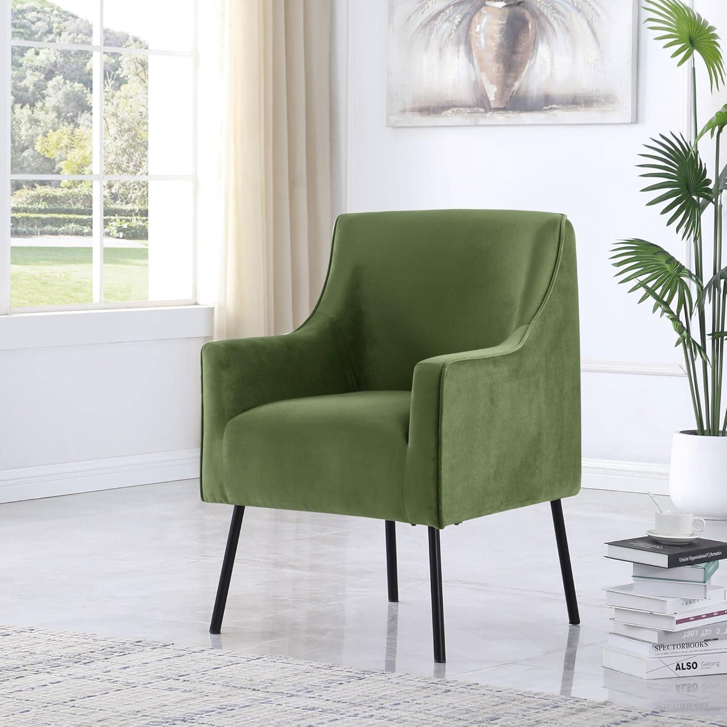 imageHomePop Mordern Accent Chair Homepop Home Dcor Accent Chairs for Living Room amp Bedroom Fabric Reading Living Room Side Chair Single Sofa with Lounge Seat and Metal Legs Green VelvetGreen Velvet