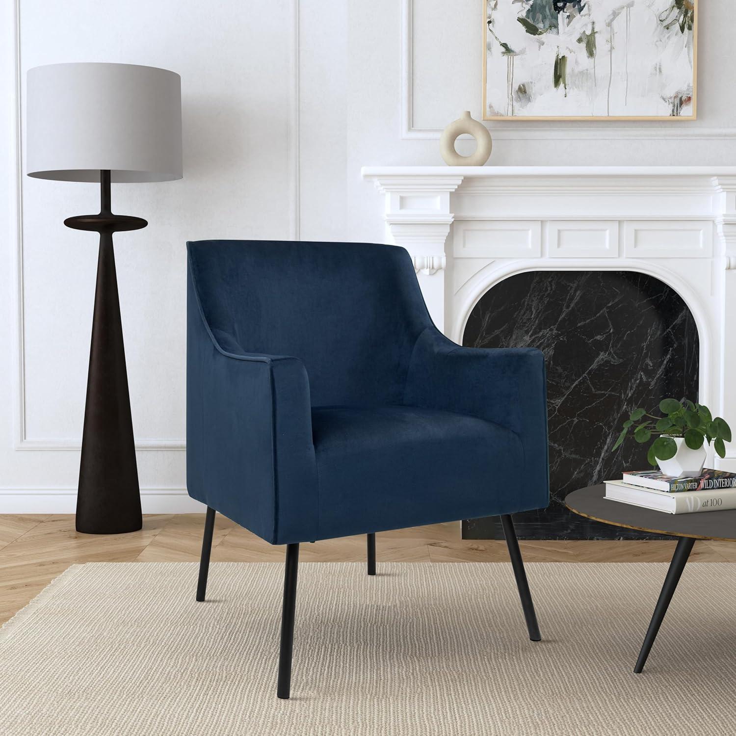 imageHomePop Mordern Accent Chair Homepop Home Dcor Accent Chairs for Living Room amp Bedroom Fabric Reading Living Room Side Chair Single Sofa with Lounge Seat and Metal Legs Green VelvetNavy