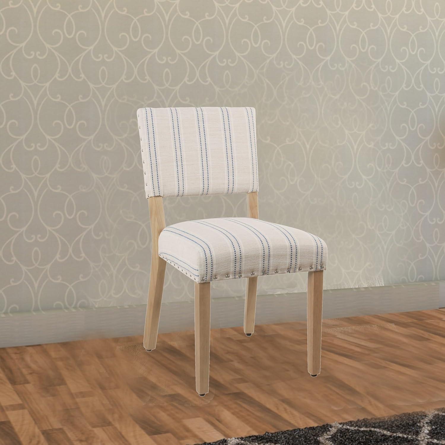 imageHomePop Open Back Dining Chair Upholstered Dining Chairs Dining Chairs Set of 2 with Nailhead Trim Decorative Home Furniture Gray WovenBlue and White Stripes