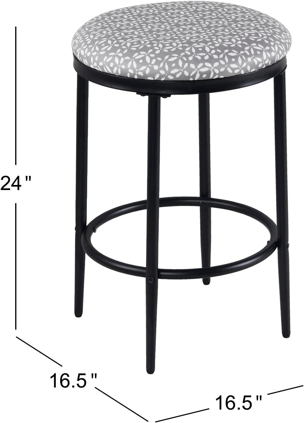 imageHomePop Upholstered Metal Barstool Fabric Side Chairs for Dining Room Kitchen and Living Room Small Green Medallion Ikat PrintLight Grey