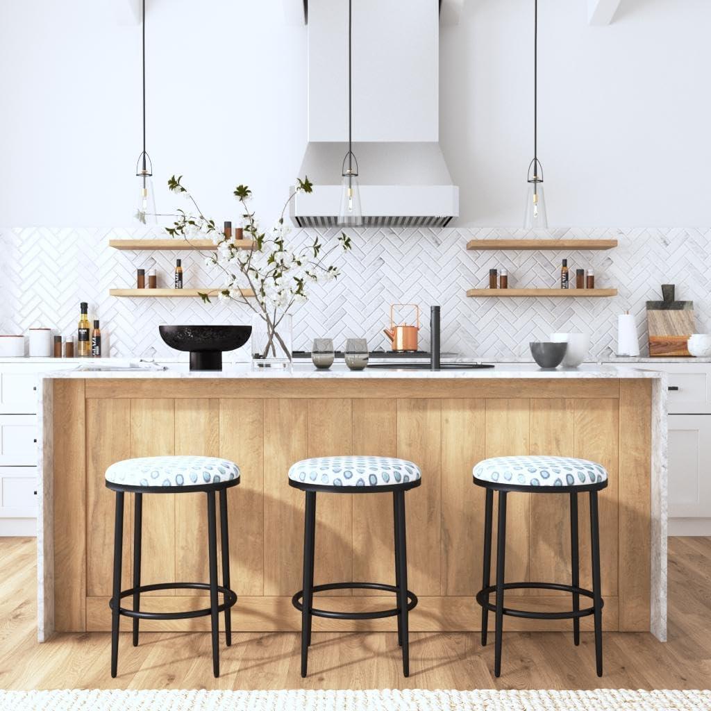 imageHomePop Upholstered Metal Barstool Fabric Side Chairs for Dining Room Kitchen and Living Room Small Green Medallion Ikat PrintMulti Green