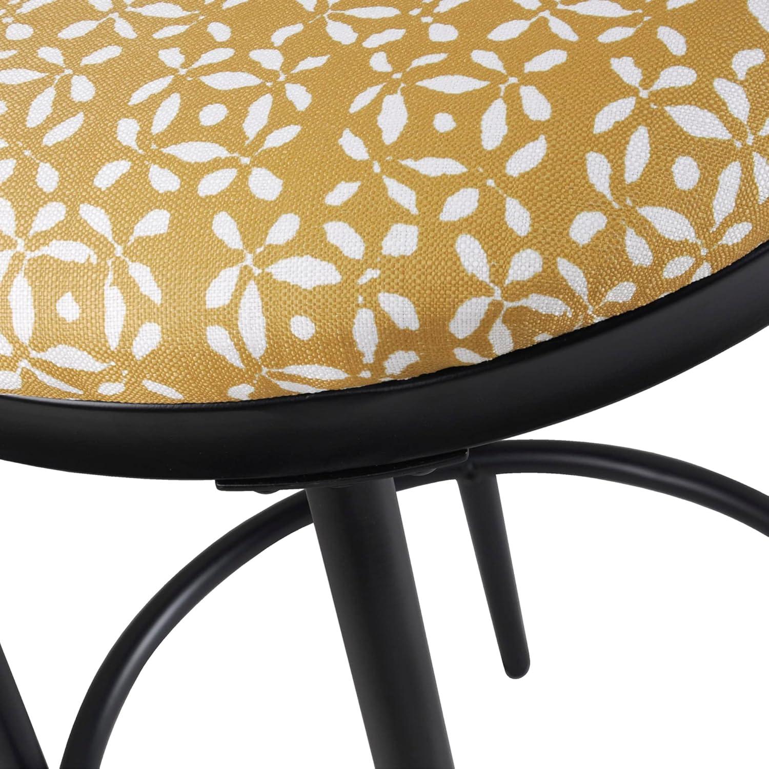imageHomePop Upholstered Metal Barstool Fabric Side Chairs for Dining Room Kitchen and Living Room Small Green Medallion Ikat PrintYellow
