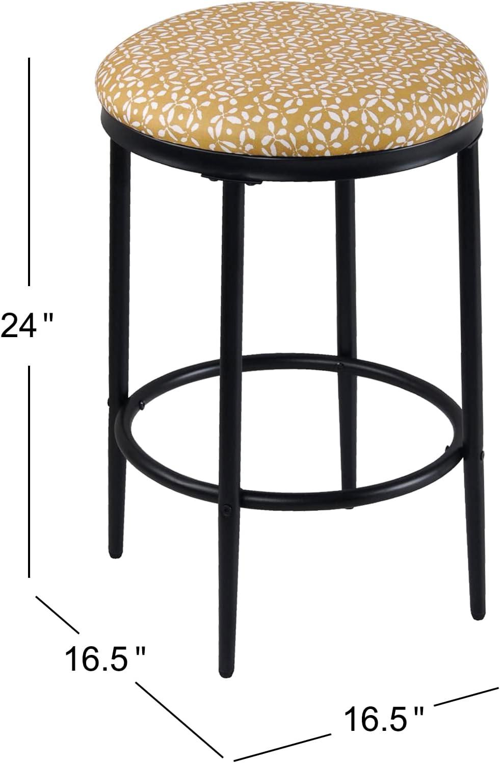 imageHomePop Upholstered Metal Barstool Fabric Side Chairs for Dining Room Kitchen and Living Room Small Green Medallion Ikat PrintYellow