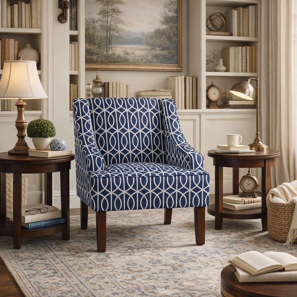 imageHomePop Velvet Swoop Arm Accent Chair Suri BlueClassic Navy Geometric