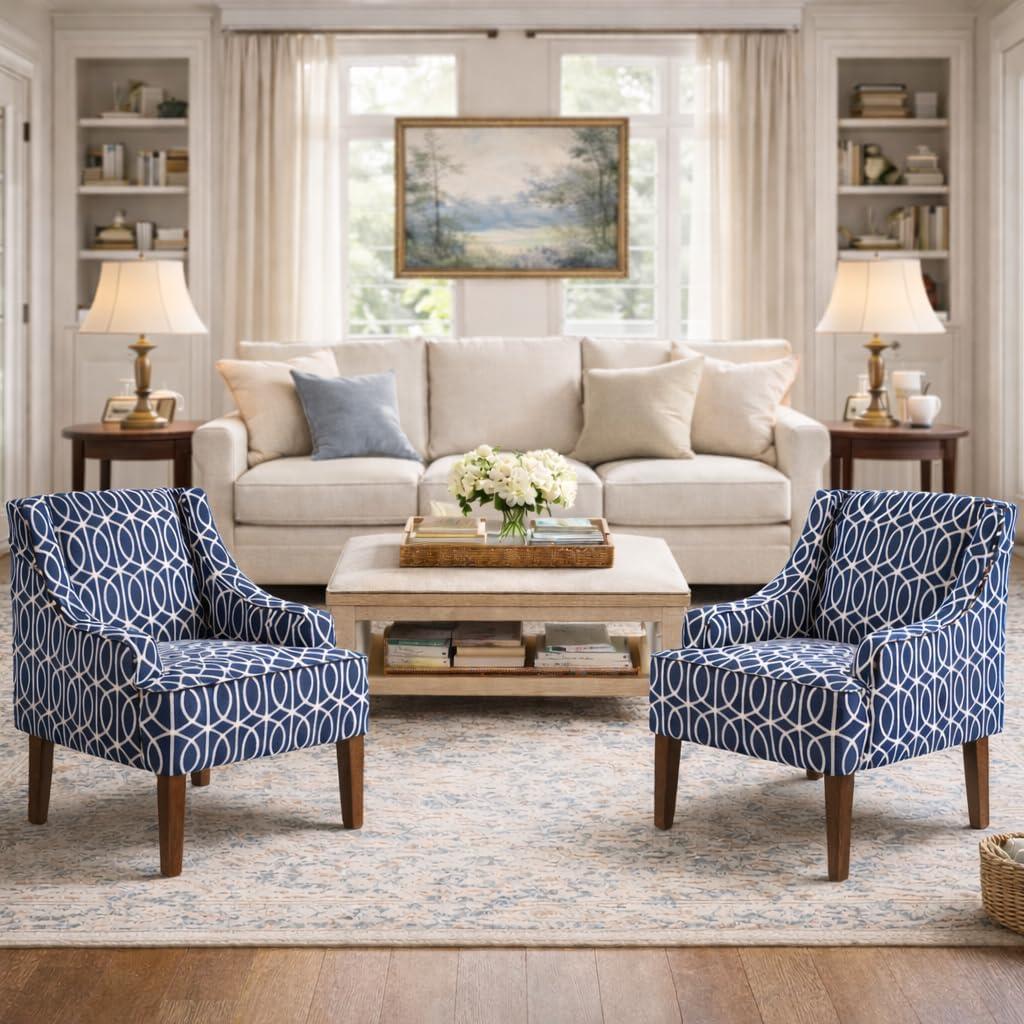 imageHomePop Velvet Swoop Arm Accent Chair Suri BlueClassic Navy Geometric