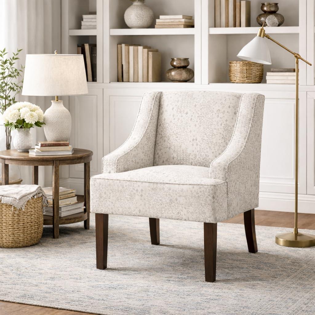imageHomePop Velvet Swoop Arm Accent Chair Suri BlueCream and Gray Vintage Stencil