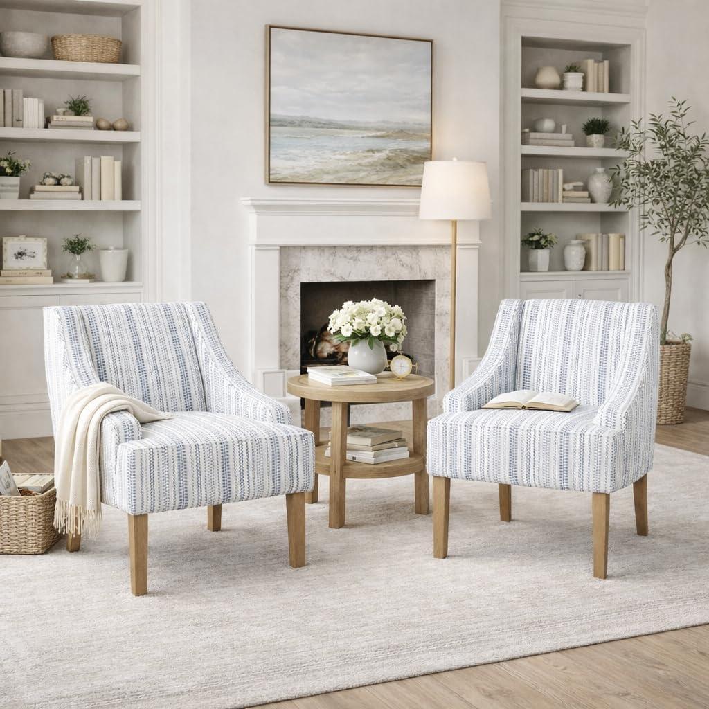 imageHomePop Velvet Swoop Arm Accent Chair Suri BlueIvory Stripe