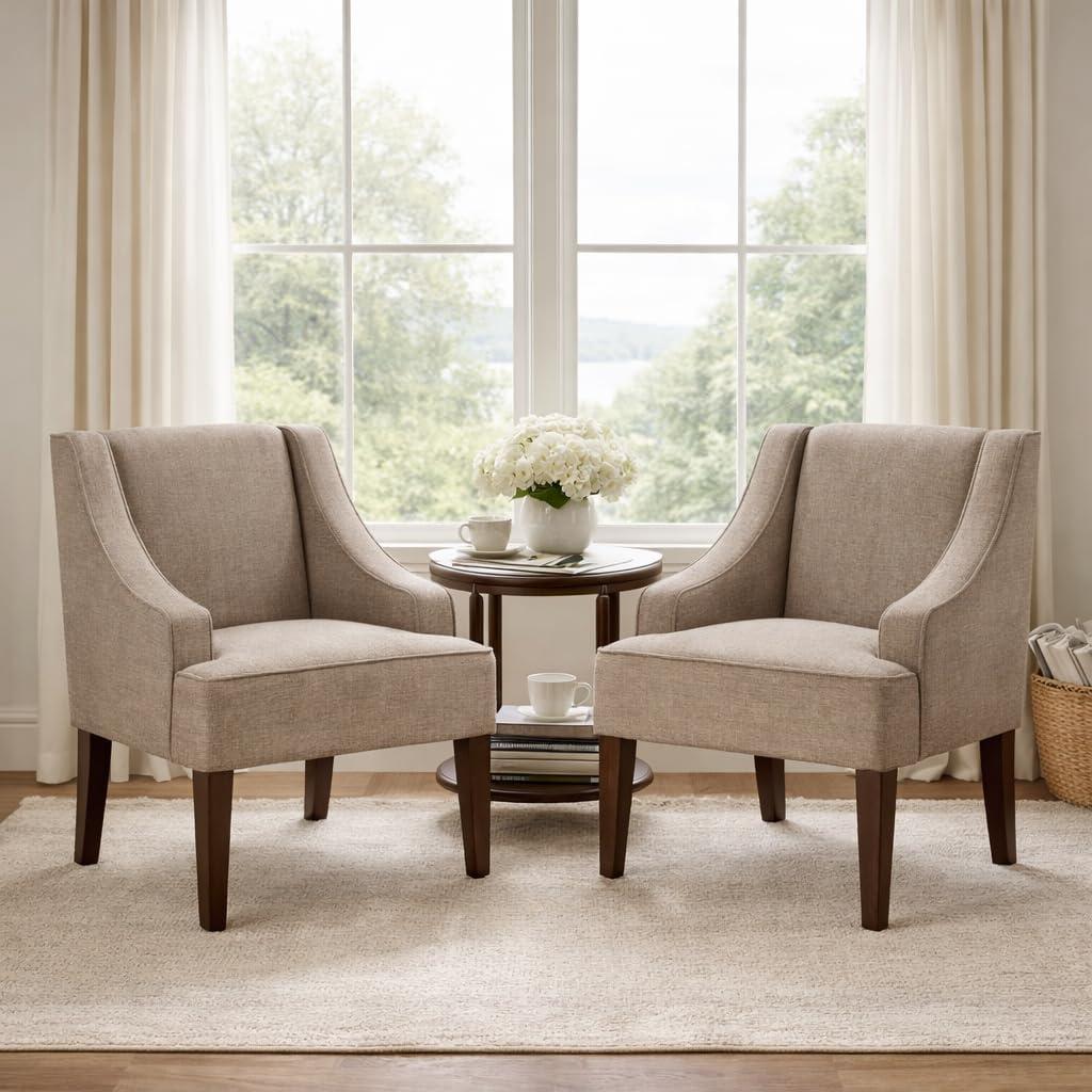 imageHomePop Velvet Swoop Arm Accent Chair Suri BlueNatural Linen
