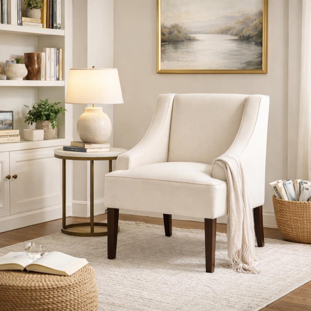 imageHomePop Velvet Swoop Arm Accent Chair Suri BlueWarm Ivory