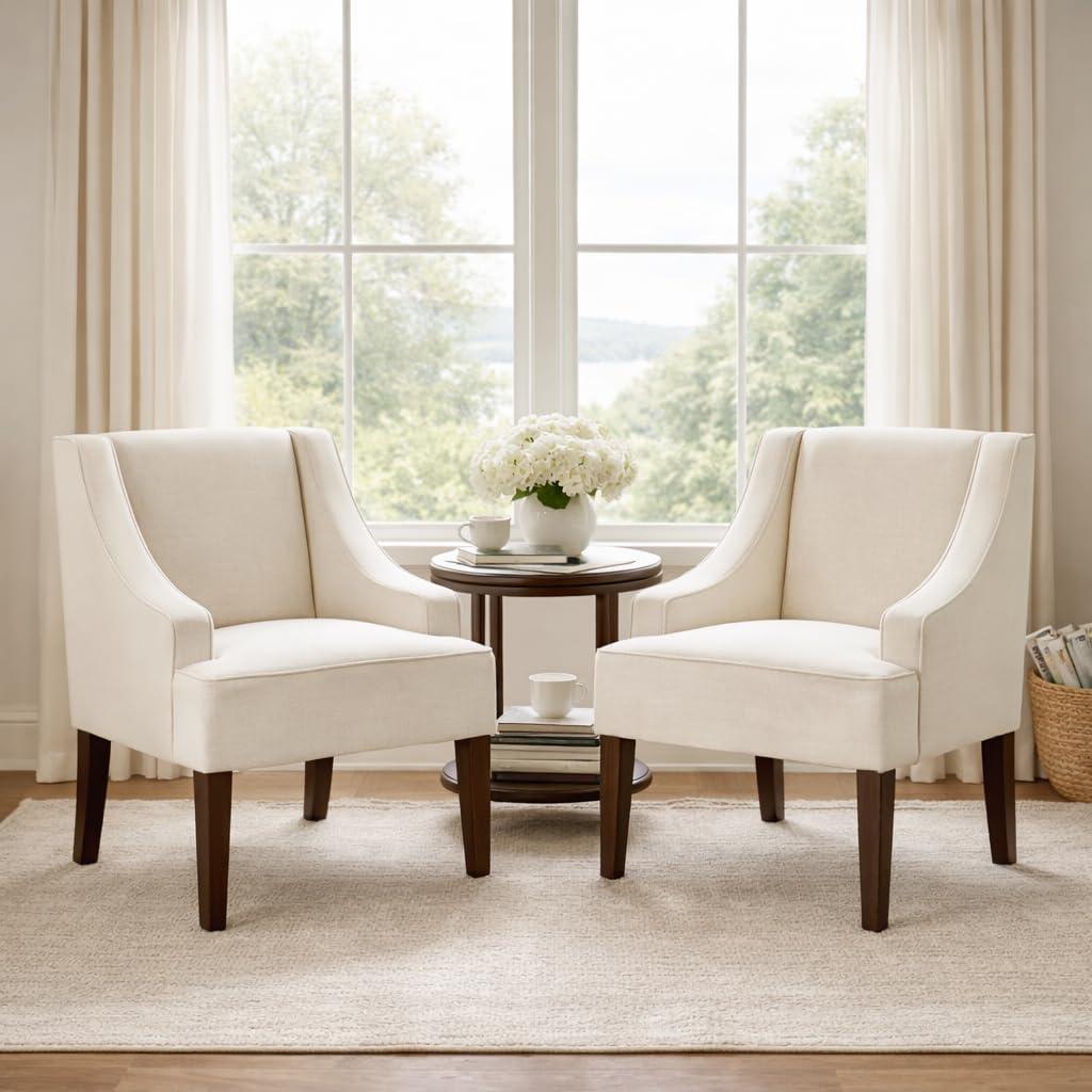 imageHomePop Velvet Swoop Arm Accent Chair Suri BlueWarm Ivory