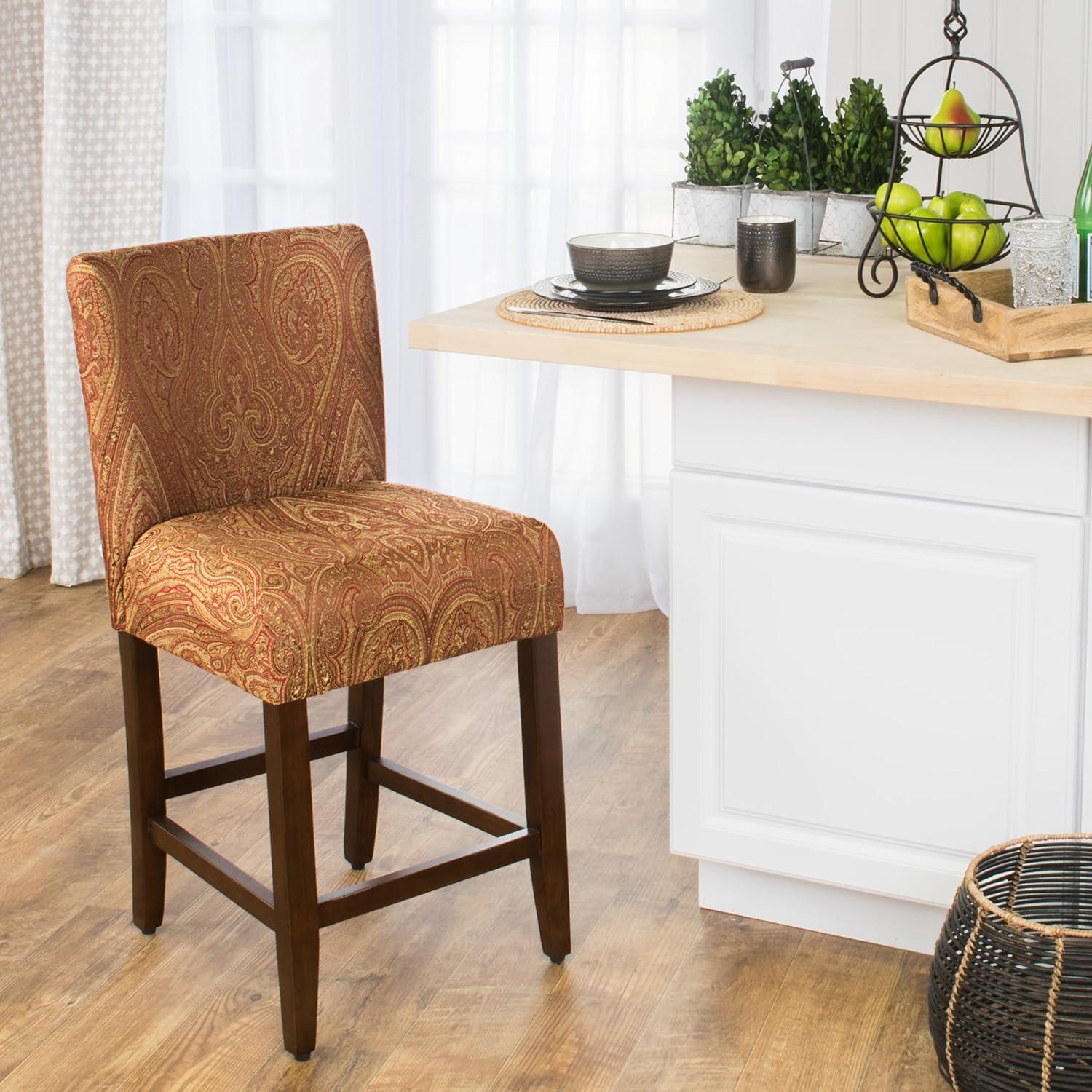 imageHomepop Home Decor Classic Counter Height Bar Stools 24 Inch Bar Stools Decorative Home Furniture Cream Mini Grid PatternRed and Gold Demask