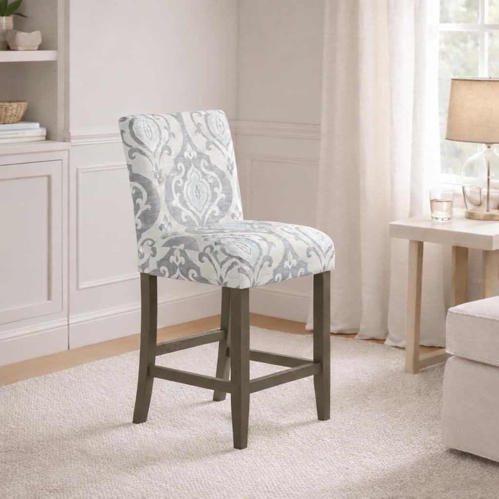 imageHomepop Home Decor Classic Counter Height Bar Stools 24 Inch Bar Stools Decorative Home Furniture Cream Mini Grid PatternSuri Bluesingle Pack