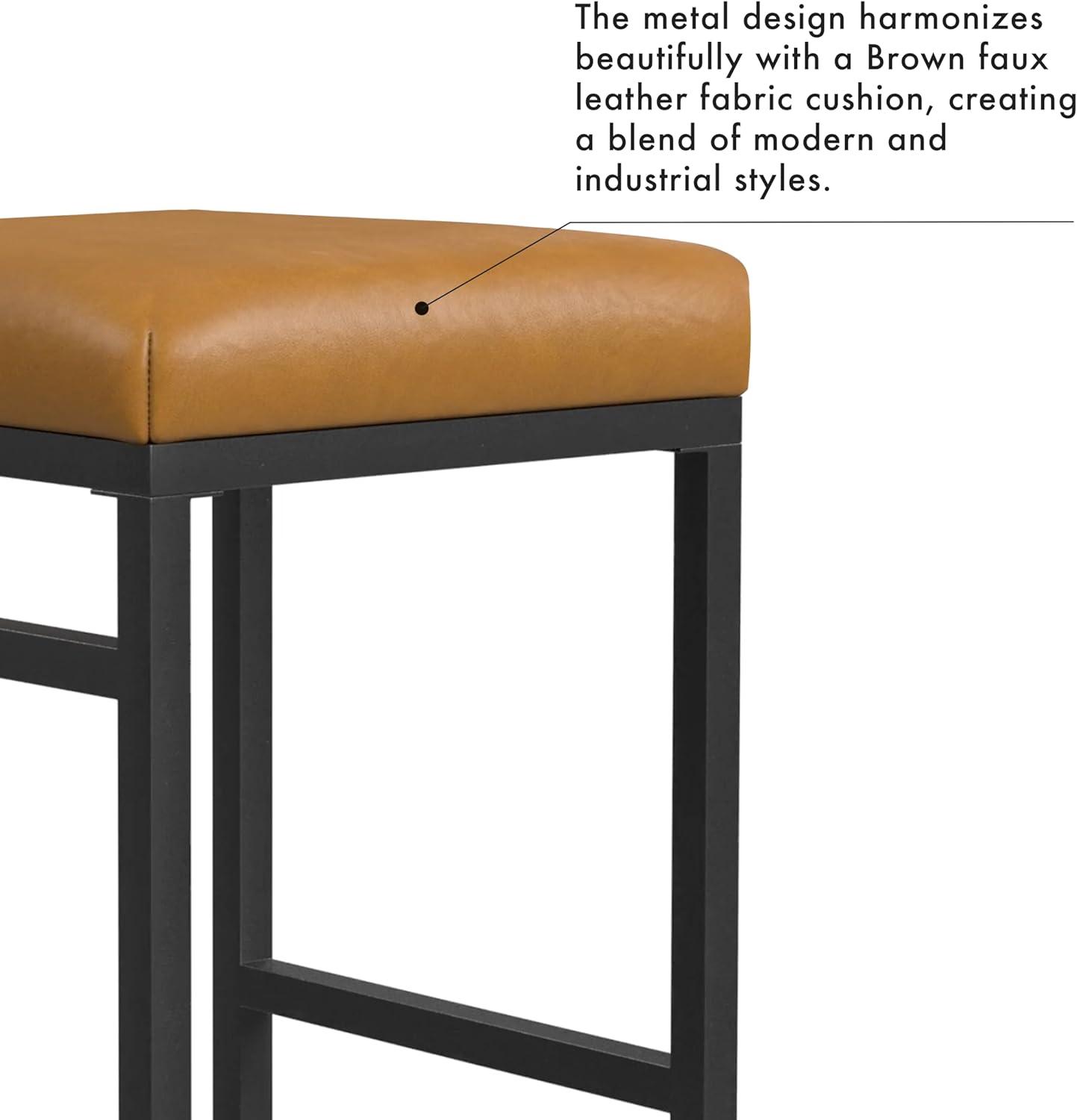 imageHomepop Home Decor Modern 24Inch Counter Stool Backless Metal Frame Bar Stools Counter Height Decorative Home Furniture Brown K765124F1552Carmel Faux Leather