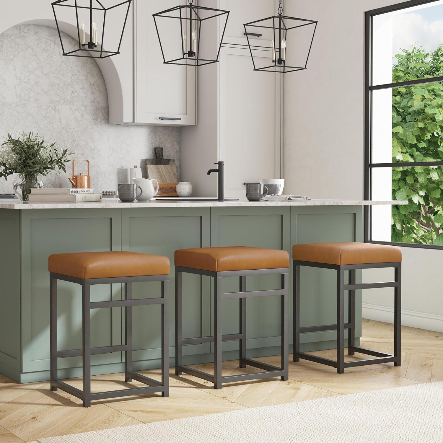 imageHomepop Home Decor Modern 24Inch Counter Stool Backless Metal Frame Bar Stools Counter Height Decorative Home Furniture Brown K765124F1552Carmel Faux Leather
