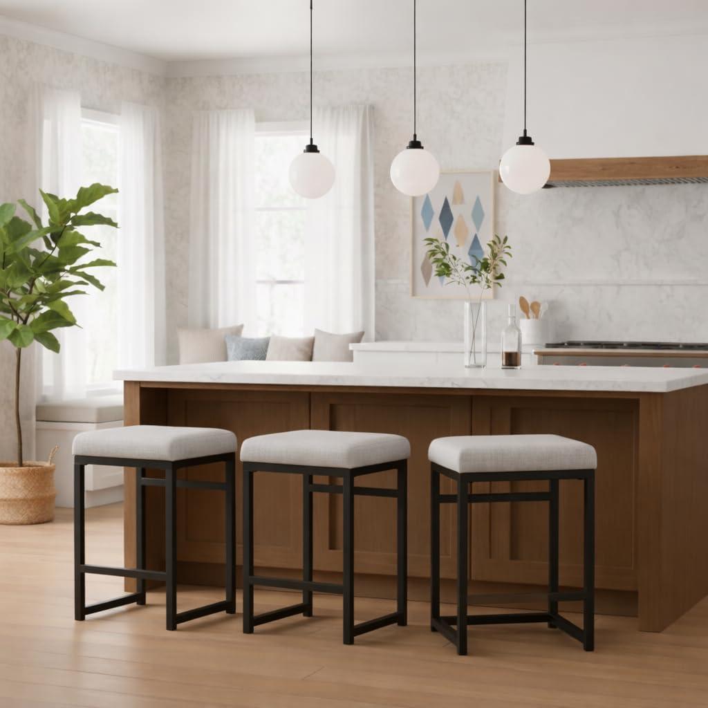 imageHomepop Home Decor Modern 24Inch Counter Stool Backless Metal Frame Bar Stools Counter Height Decorative Home Furniture Brown K765124F1552Light Gray