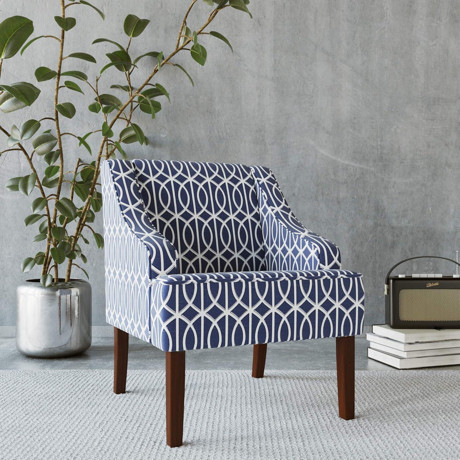 imageHomepop Home Decor Upholstered Classic Swoop Arm Accent Chair Accent Chairs for Living Room amp Bedroom Decorative Home Furniture Blue TrellisBlue Trellis