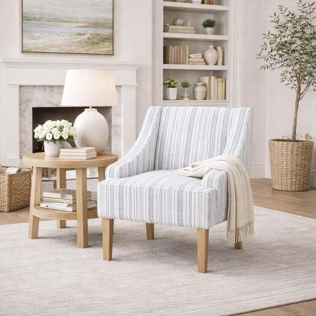 imageHomepop Home Decor Upholstered Classic Swoop Arm Accent Chair Accent Chairs for Living Room amp Bedroom Decorative Home Furniture Blue TrellisBlue and White Farmhouse Stripe