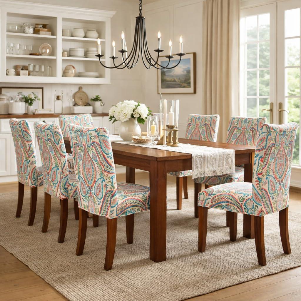 imageHomepop Scalloped Detail Dining ChairUpholstered Parsons Dining Chairs Decorative Home Furniture Cream Textured Woven Set of 2Colorful Pasley