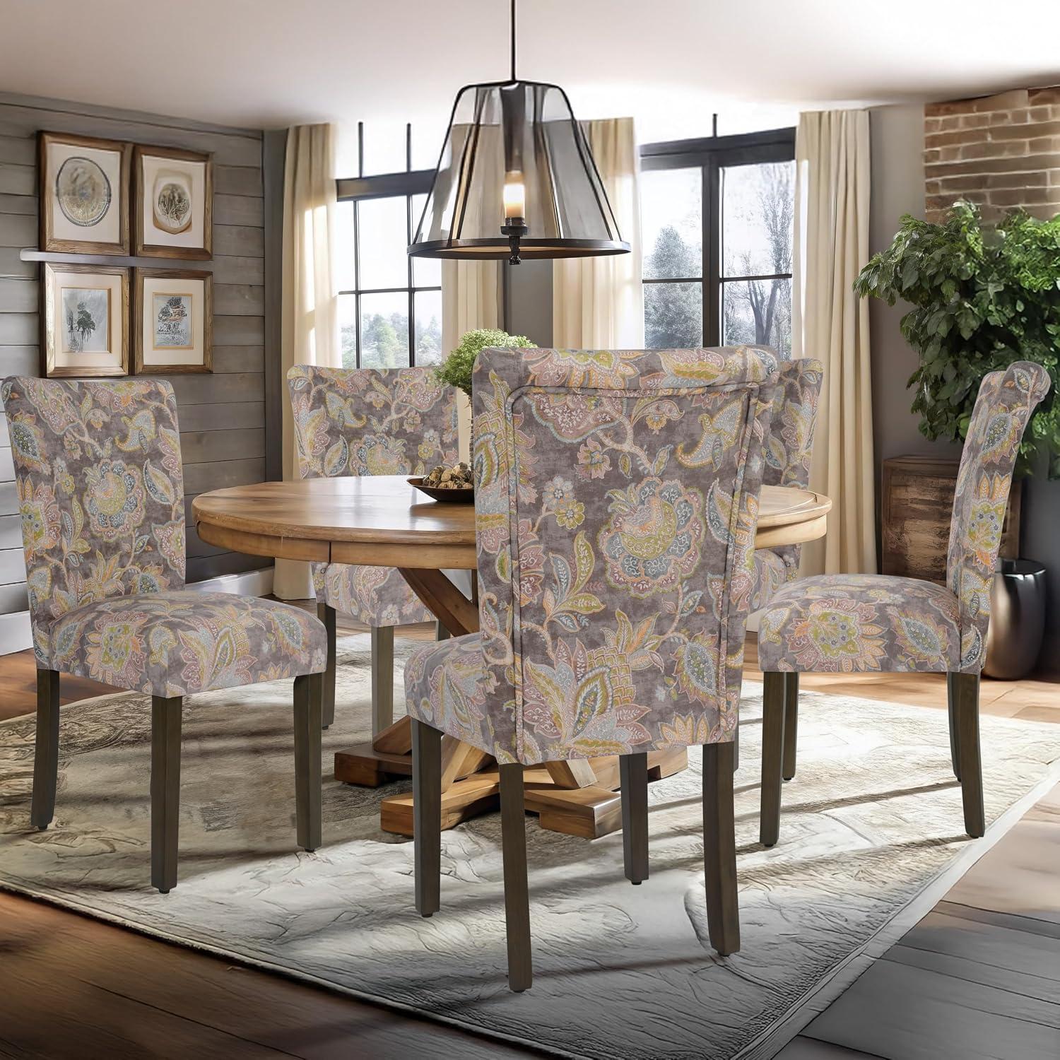 imageHomepop Scalloped Detail Dining ChairUpholstered Parsons Dining Chairs Decorative Home Furniture Cream Textured Woven Set of 2Grey Floral