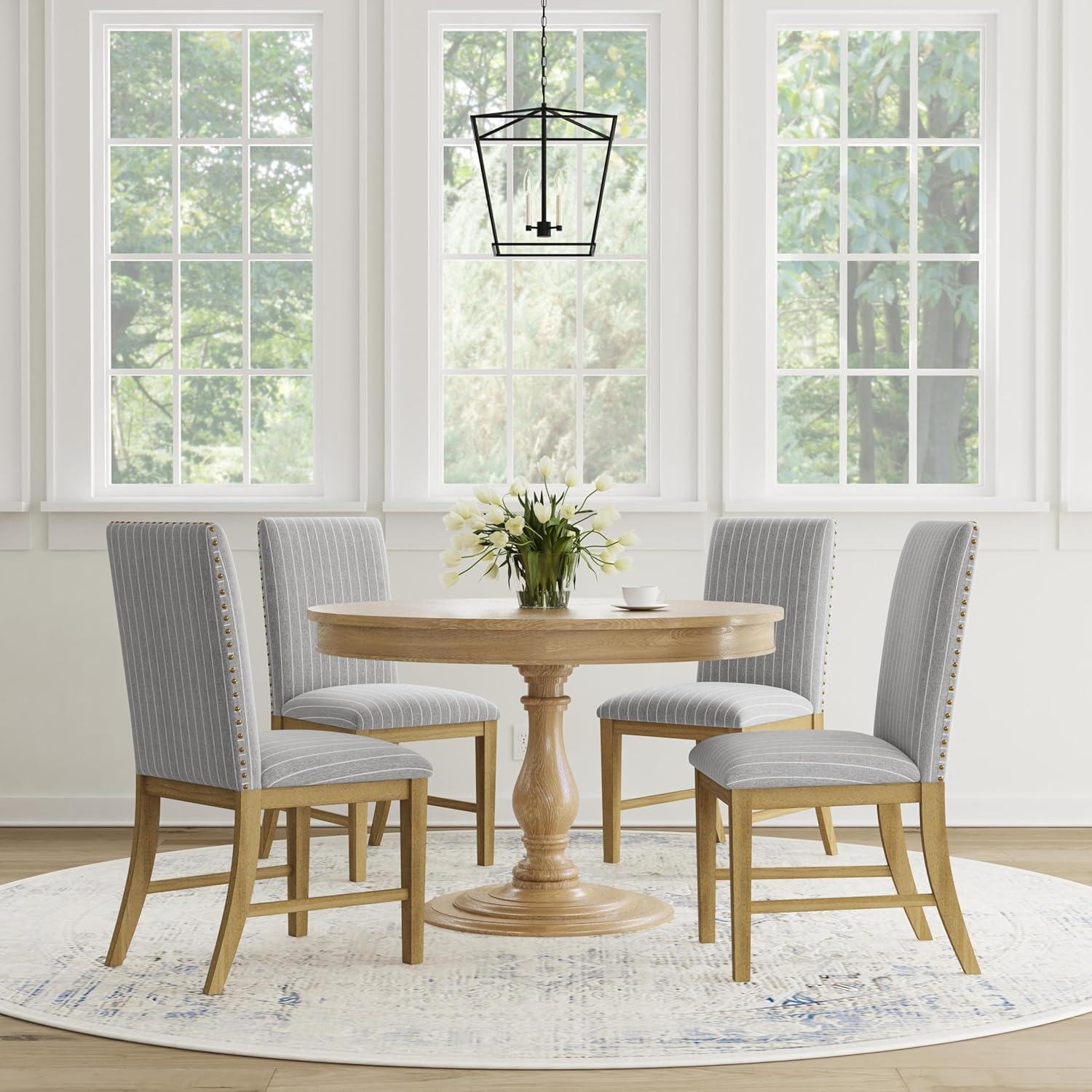 imageHomepop Scalloped Detail Dining ChairUpholstered Parsons Dining Chairs Decorative Home Furniture Cream Textured Woven Set of 2Light Gray Stripe Set of 2