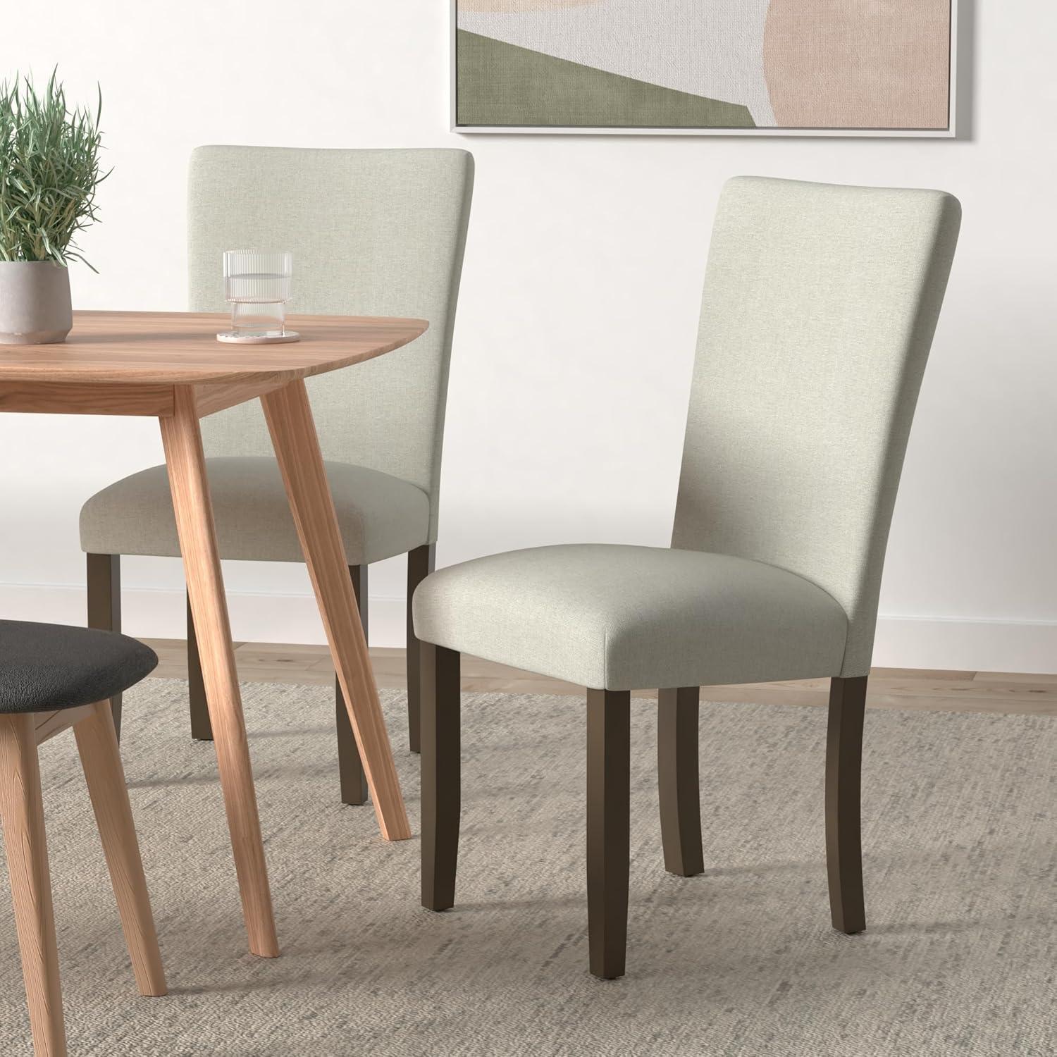 imageHomepop Scalloped Detail Dining ChairUpholstered Parsons Dining Chairs Decorative Home Furniture Cream Textured Woven Set of 2Soft Gray Woven