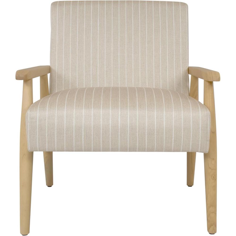imageHomePop MidCentury Accent ChairUpholstered Armchair with Wood Armrest and Wood LegsAccent Chairs for Living Room amp Bedroom Decorative Home Furniture Beige StripeBeige Stripe