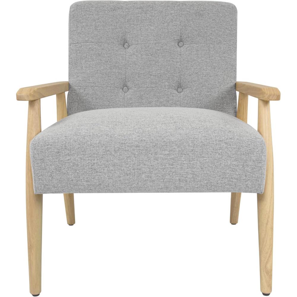 imageHomePop MidCentury Accent ChairUpholstered Armchair with Wood Armrest and Wood LegsAccent Chairs for Living Room amp Bedroom Decorative Home Furniture Beige StripeLight Gray Solid Woven