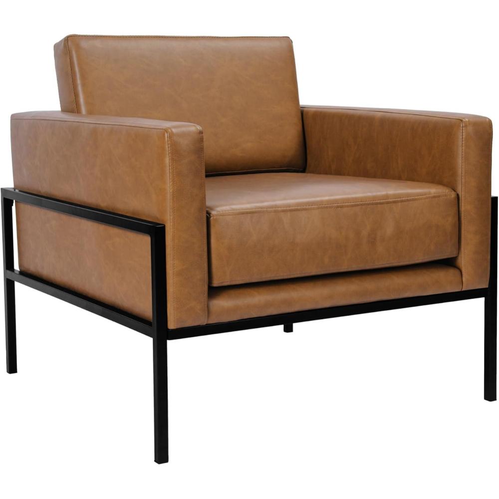 imageHomePop Modern Metal Frame Accent ChairHomepop Home DcorAccent Chairs for Living Room amp Bedroom Carmel Faux LeatherCarmel Faux Leather