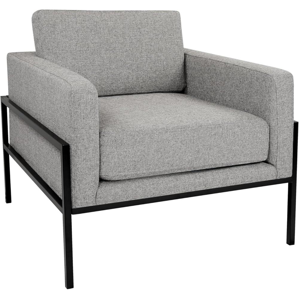 imageHomePop Modern Metal Frame Accent ChairHomepop Home DcorAccent Chairs for Living Room amp Bedroom Carmel Faux LeatherSustainable Gray Woven