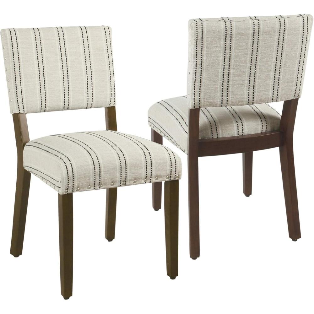 imageHomePop Open Back Dining Chair Upholstered Dining Chairs Dining Chairs Set of 2 with Nailhead Trim Decorative Home Furniture Gray WovenBlack and White Stripes