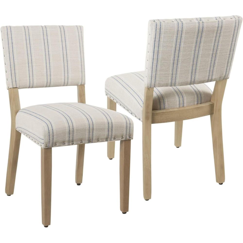 imageHomePop Open Back Dining Chair Upholstered Dining Chairs Dining Chairs Set of 2 with Nailhead Trim Decorative Home Furniture Gray WovenBlue and White Stripes