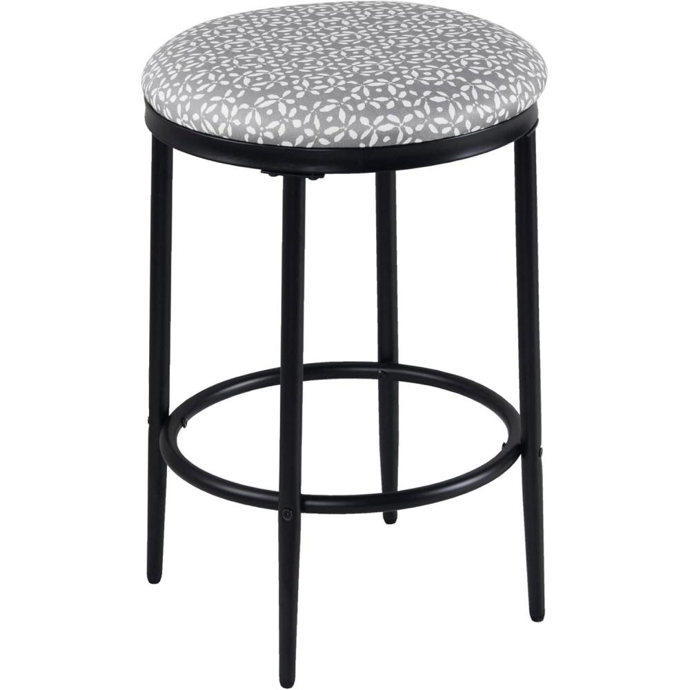 imageHomePop Upholstered Metal Barstool Fabric Side Chairs for Dining Room Kitchen and Living Room Small Green Medallion Ikat PrintLight Grey