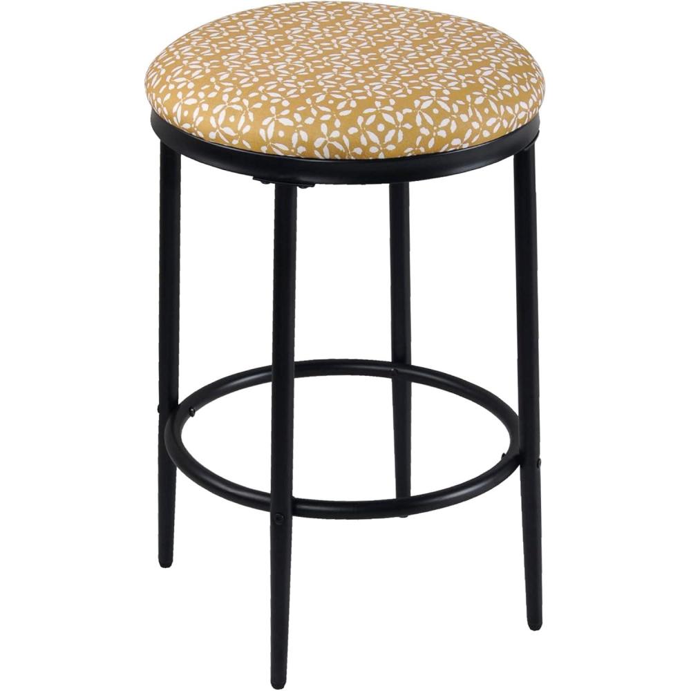 imageHomePop Upholstered Metal Barstool Fabric Side Chairs for Dining Room Kitchen and Living Room Small Green Medallion Ikat PrintYellow