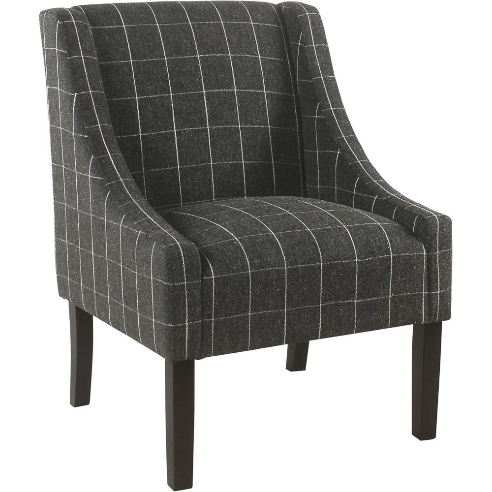 imageHomePop Velvet Swoop Arm Accent Chair Suri BlueBlack Windowpane