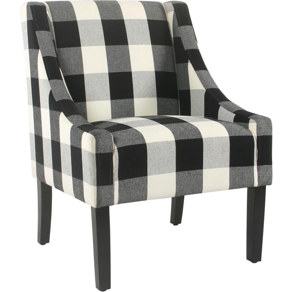 imageHomePop Velvet Swoop Arm Accent Chair Suri BlueBuffalo Black Plaid