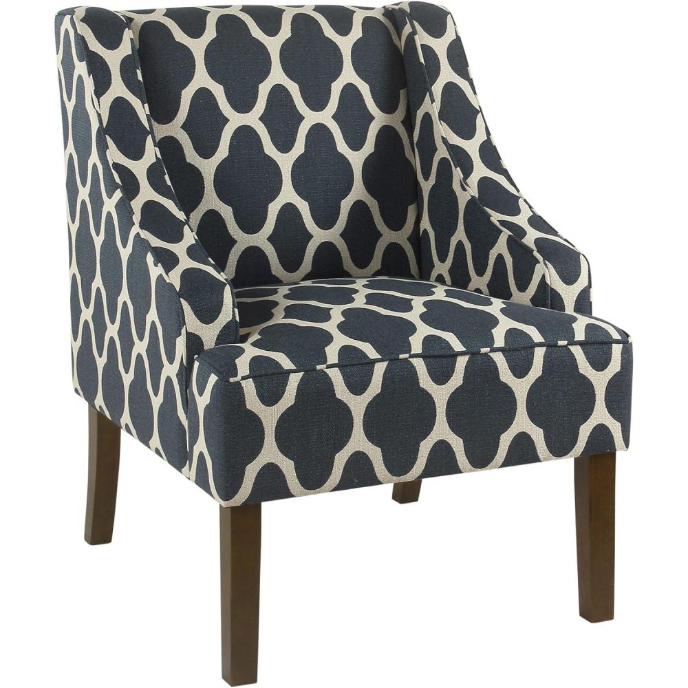 imageHomePop Velvet Swoop Arm Accent Chair Suri BlueDark Navy Geometr